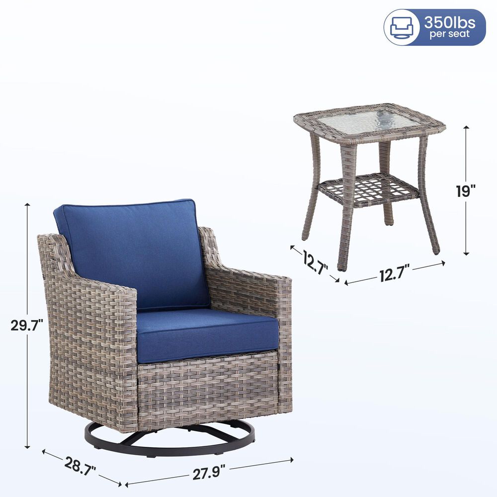 Sunwell Garden 3-Piece Patio Swivel Glider Set with 19" Side Table in Navy, , large