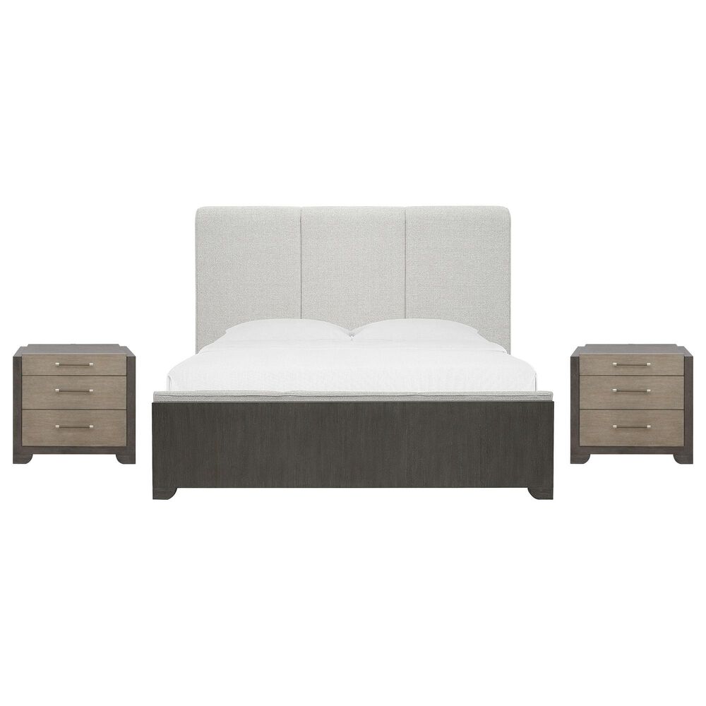 Nicolette Home Anderson Park Dark King Upholstered Bed with Two Nightstands in Moose Trail and Frontier Brown, , large