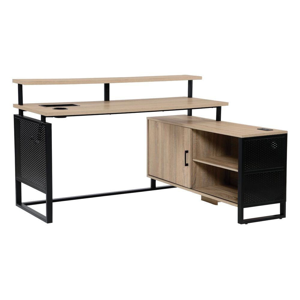 OSP Home Ace 60" L-Shaped Desk with Hutch in River Oak, , large