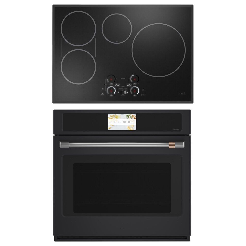 Cafe 2-Piece Kitchen Package with Matte Black 30" Smart Built-In Convection Single Wall Oven and Black 30" Touch Control Induction Cooktop, , large
