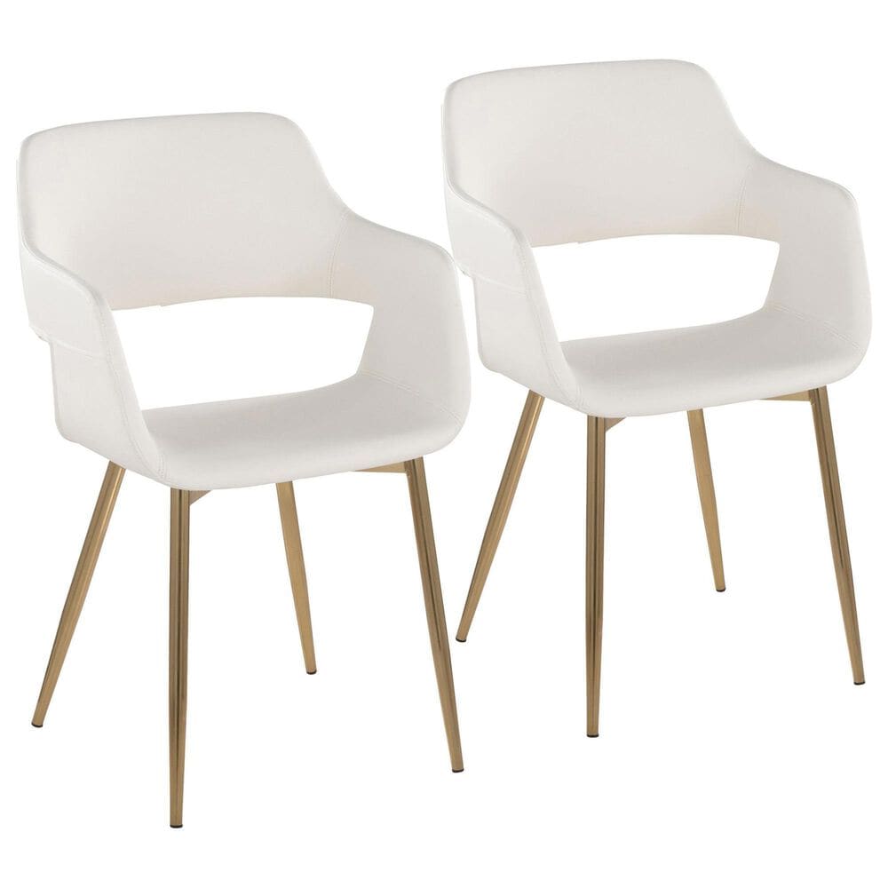LumiSource Margarite Arm Chair with White Faux Leather Cushion in Gold (Set of 2), , large