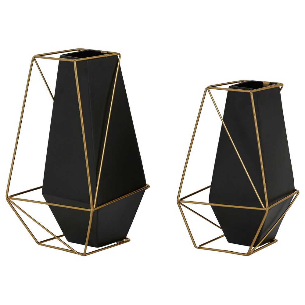 Maple and Jade 11" Geometric Vase in Black and Gold (Set of 2), , large