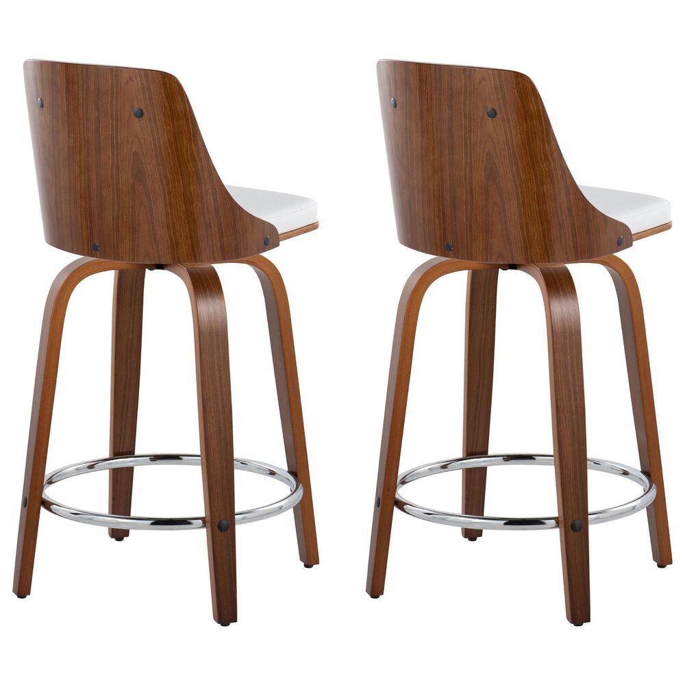 Lumisource Gianna 24&quot; Swivel Counter Stool in Walnut and Chrome &#40;Set of 2&#41;, , large