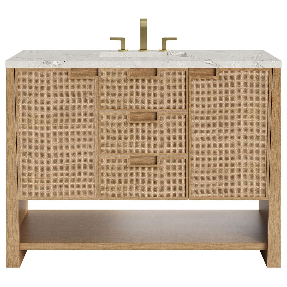 James Martin Solene 48" Single Bathroom Vanity in Seaside Oak with 3 cm Victorian Silver Quartz Top, Rectangular Sink and FreePower Wireless Charger, , large