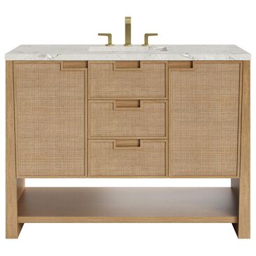 James Martin Solene 48" Single Bathroom Vanity in Seaside Oak with 3 cm Victorian Silver Quartz Top, Rectangular Sink and FreePower Wireless Charger, , large