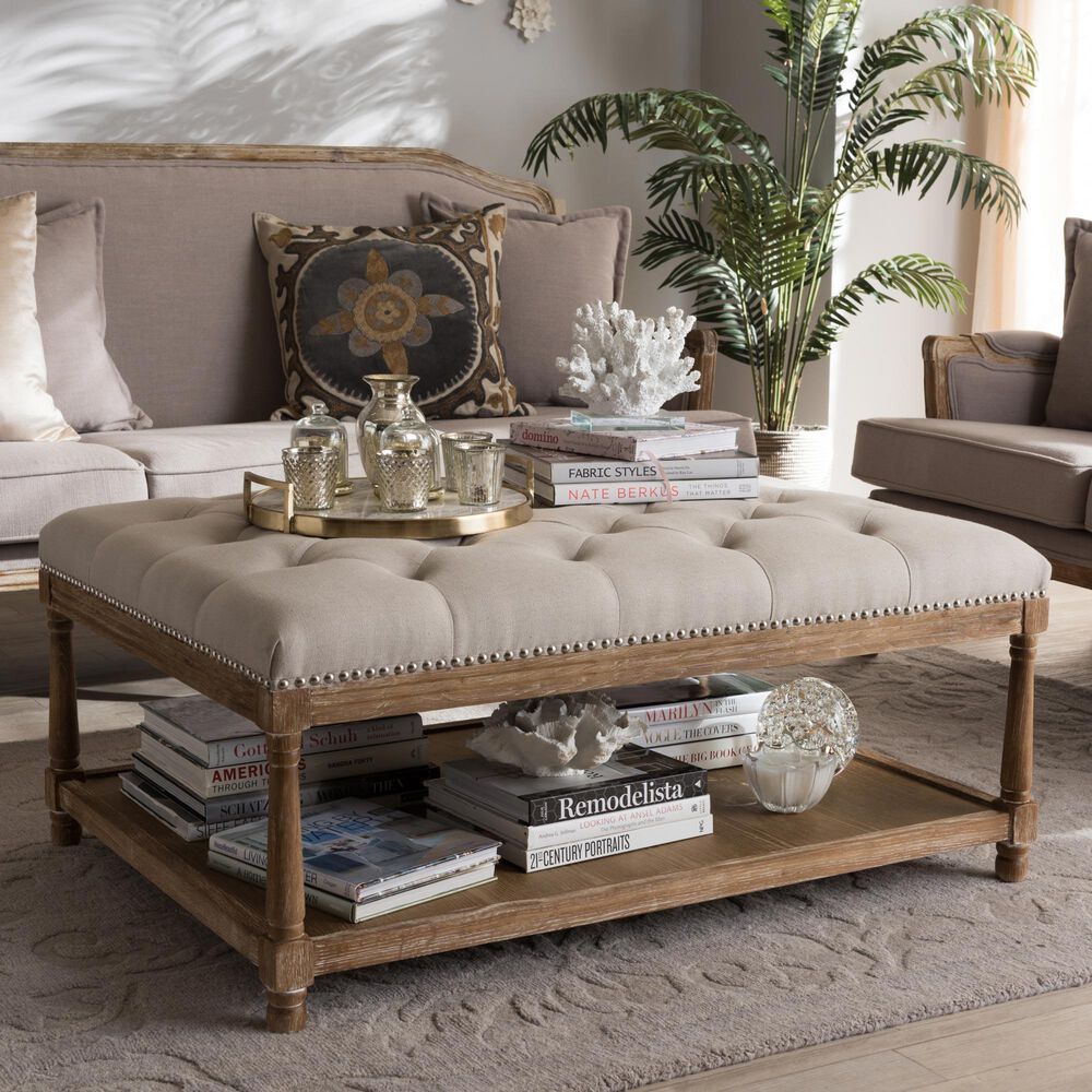 Baxton Studio Carlotta Rectangle Ottoman in Beige, , large