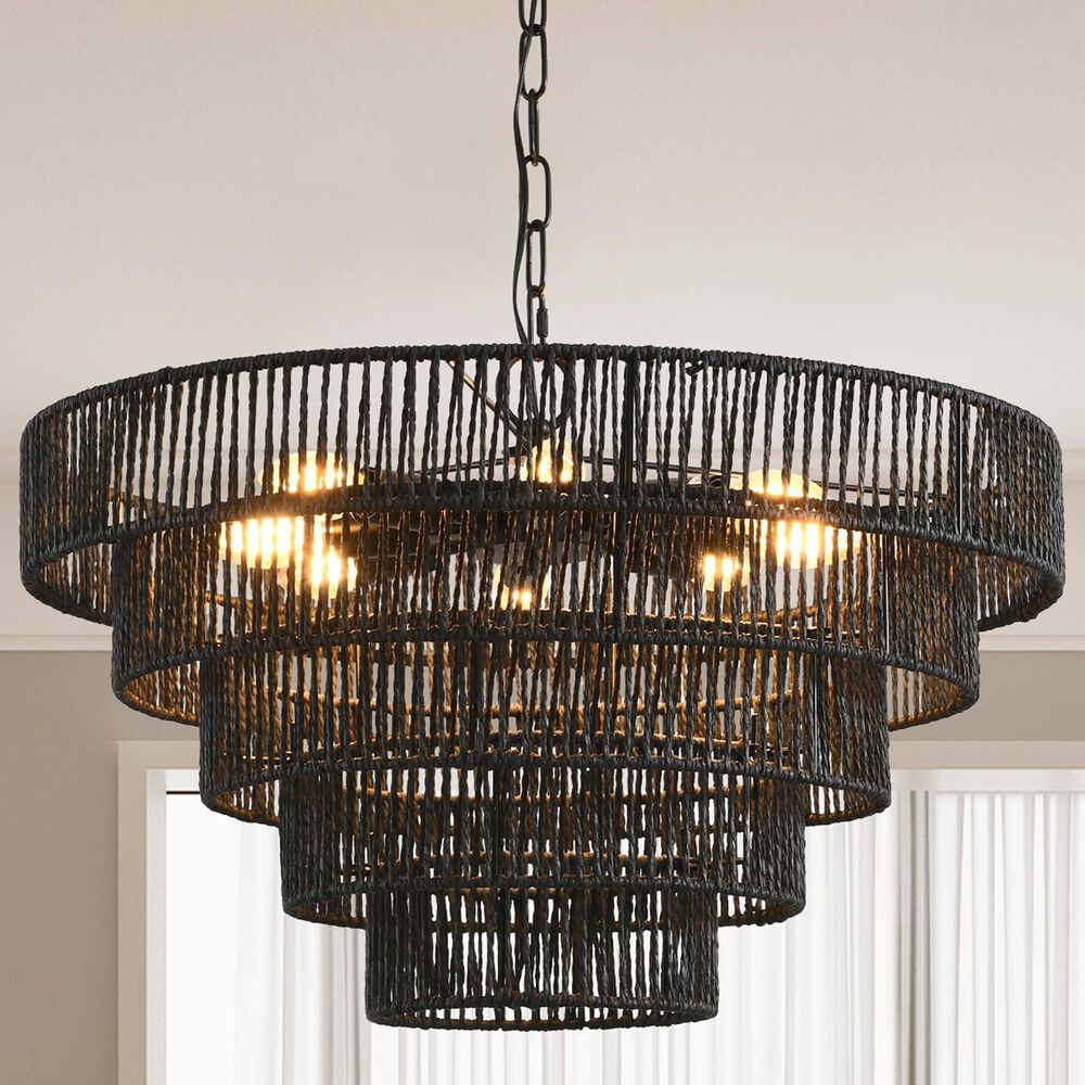 Hearth and Haven 8-Light 5-Layer Rattan Chandelier in Black, , large
