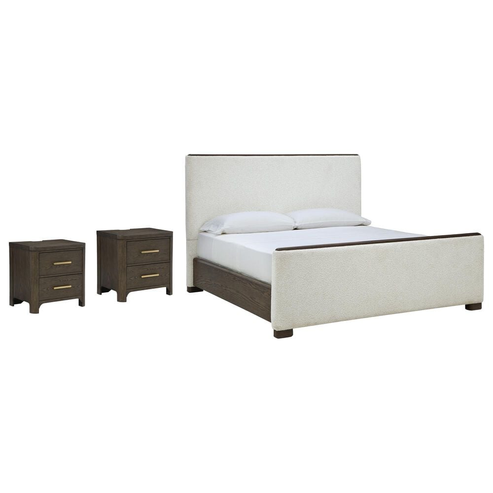 Ashley Radkin Queen Upholstered Panel Bed with Two Nightstands