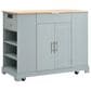 HOMLUX 47" Fluted Kitchen Island with Trash Can Storage Cabinet in Grey, Blue and Natural, , large