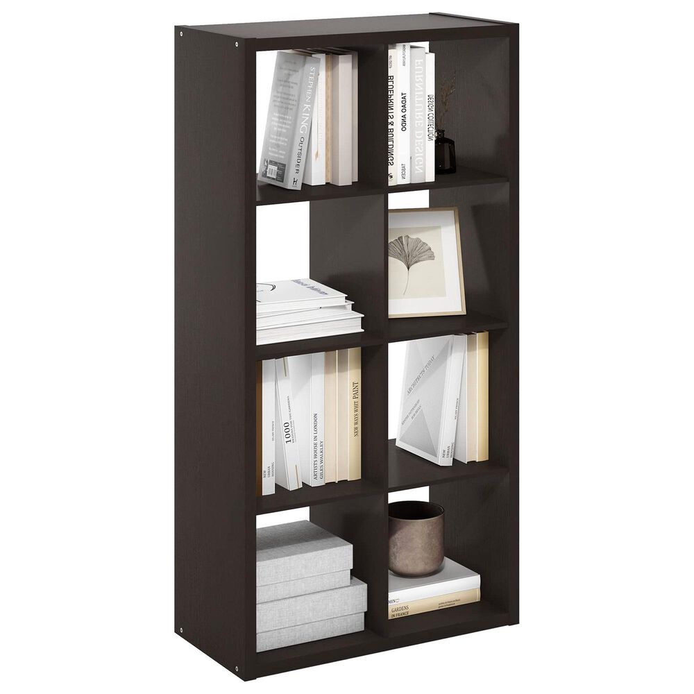 HOMLUX 8-Cube Reversible Open Back Bookshelf in Dark Oak, , large