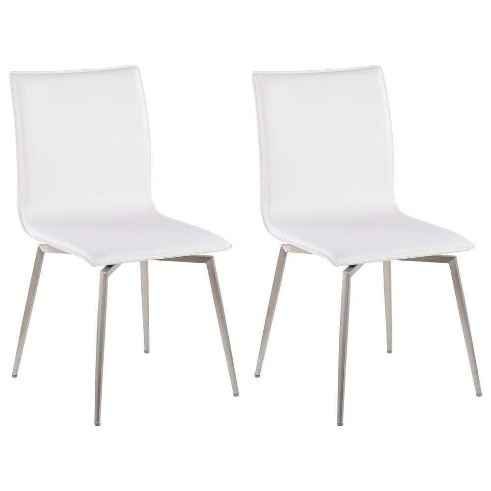 Lumisource Mason Swivel Side Chair with White Upholstered in Brushed Stainless Steel (Set of 2), , large