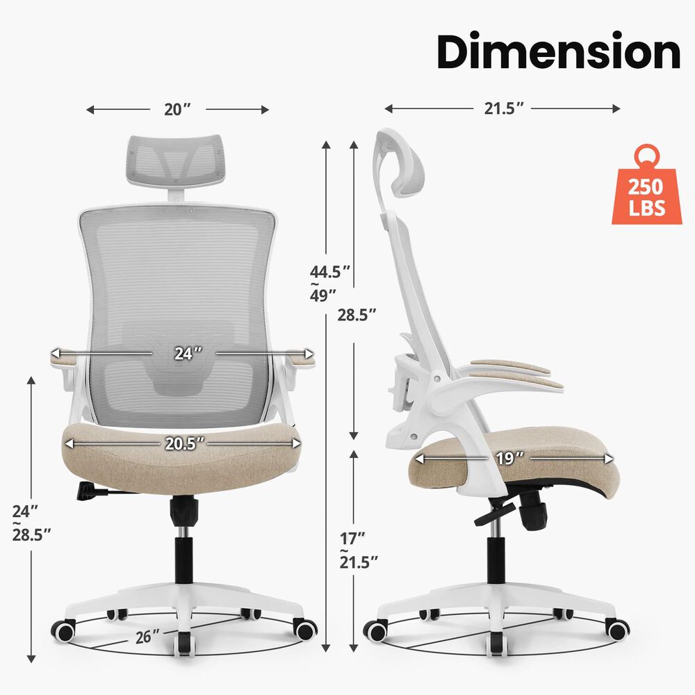 HOMLUX Swivel Ergonomic Office Chair with Headrest Lumbar Support in Beige, , large
