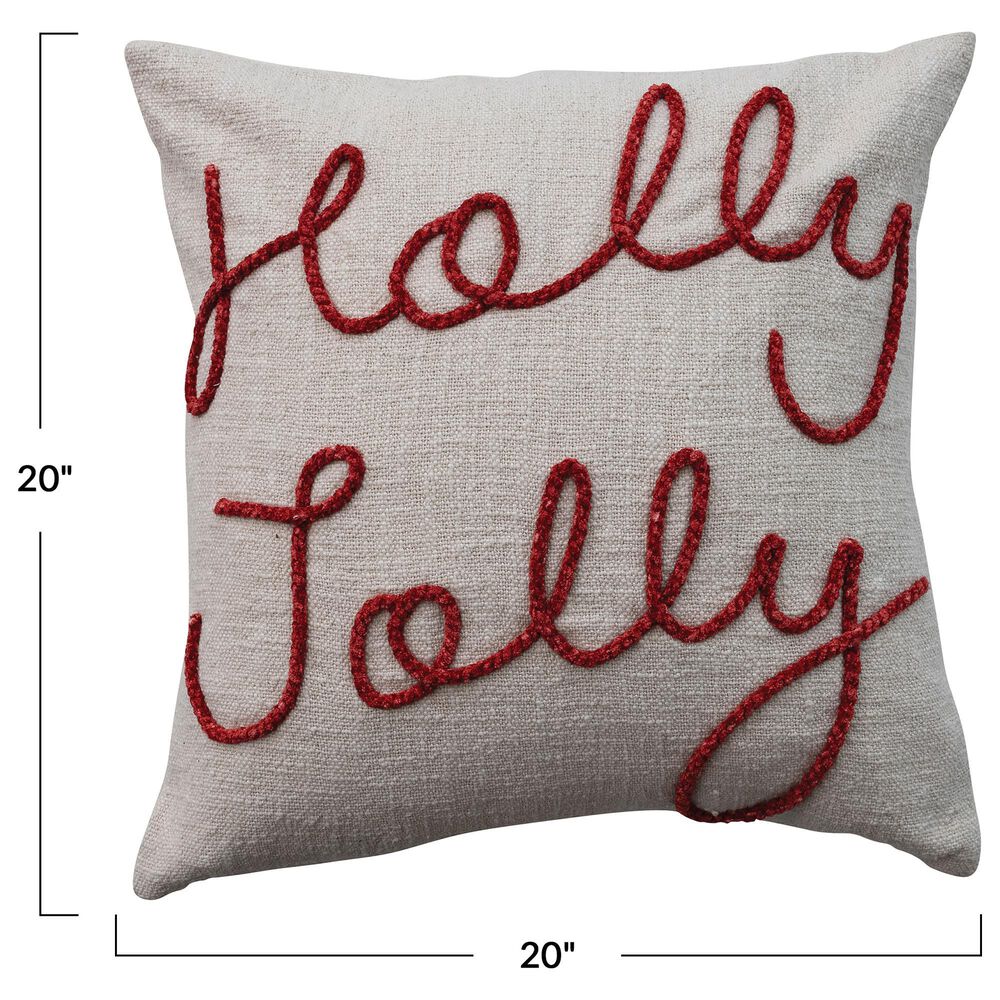 Creative Coop Holly Jolly 20" Square Throw Pillow in Red and Natural, , large