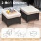HOMLUX 3-Piece 72" Patio Sofa and Ottoman Set with Brown Wicker in Beige, , large