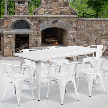 Flash Furniture 7-Piece Metal Dining Table Set in White, , large