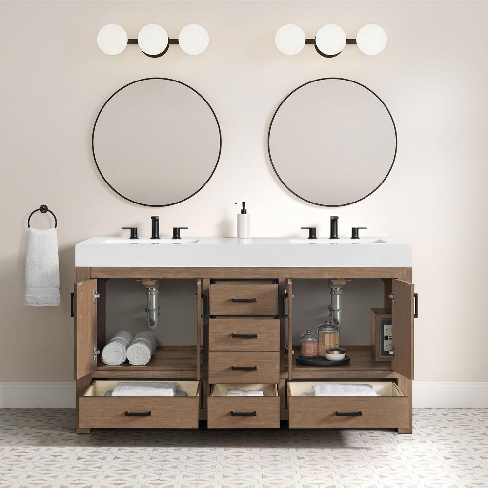37B Alanya 60" Double Bathroom Vanity in Walnut Drift with White Composite Stone Top, , large