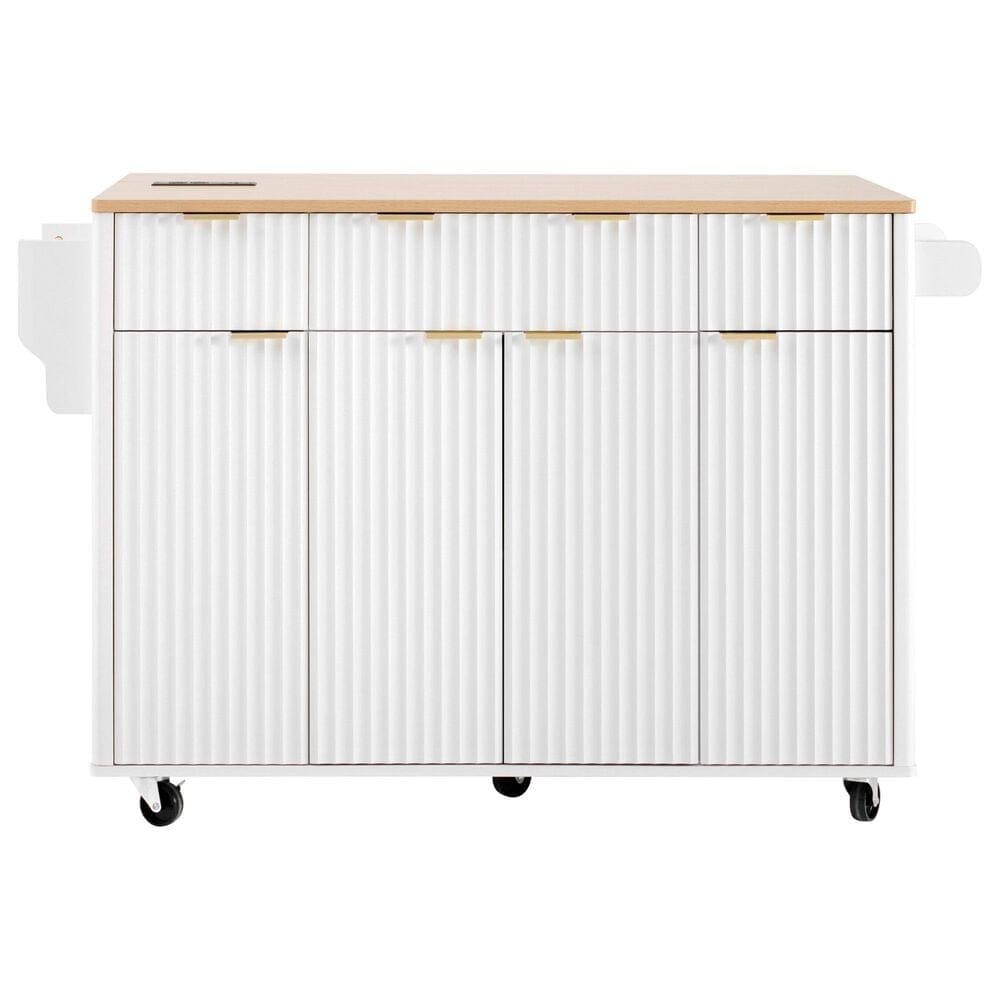HOMLUX 56" Kitchen Island with Drop Leaf in White, , large