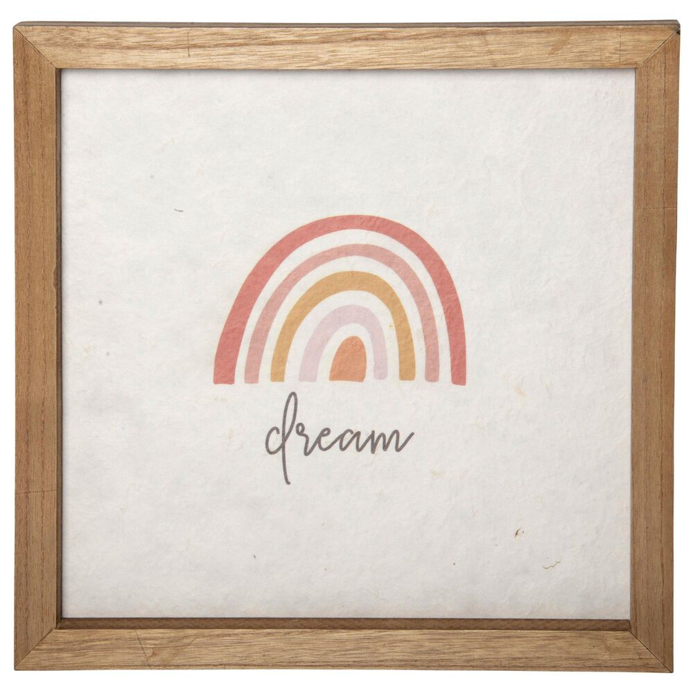 VIP Home and Garden "Dream" 6" x 6" Rainbow Wood Sign in White and Multicolor, , large