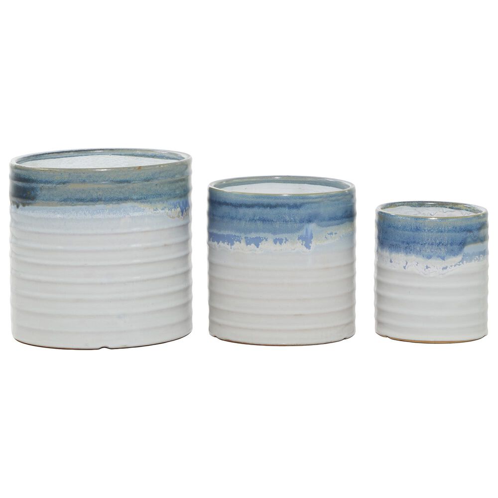 Maple and Jade Round Assorted Planter in White, Blue and Gray - Set of 3, , large