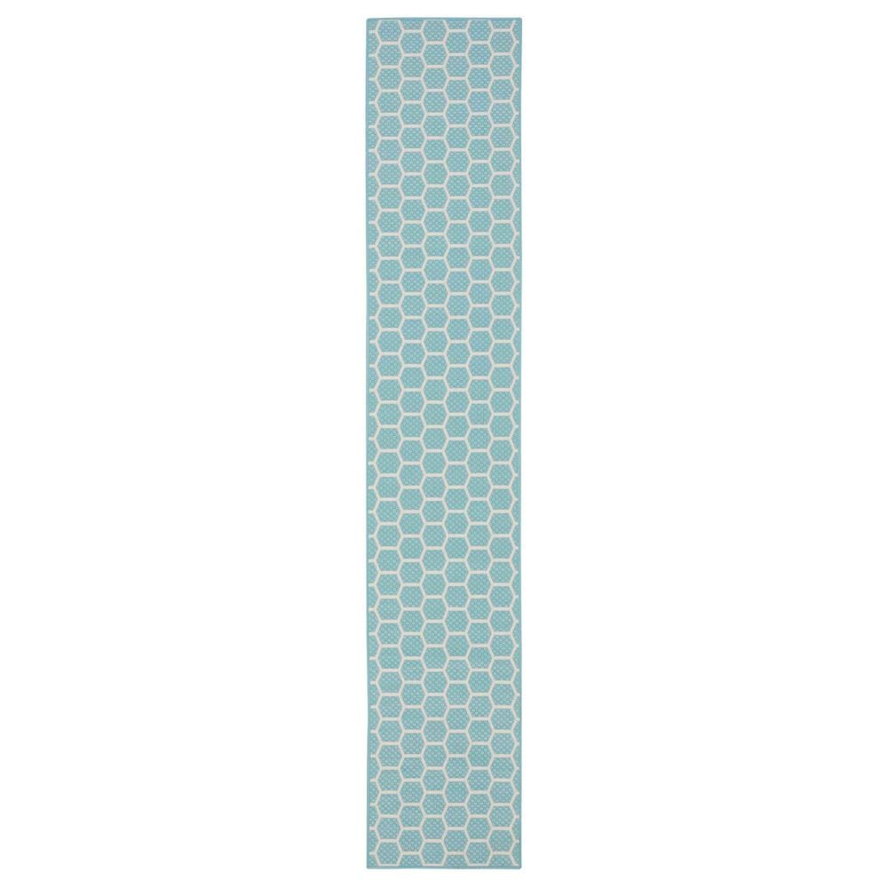 Nourison Twist Reversible 2"2" x 12" Aqua Indoor/Outdoor Runner, , large