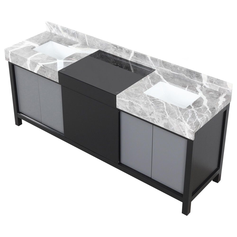 Lexora Home Zilara 80&quot; Double Bathroom Vanity in Black and Grey with 11 cm Castle Grey Marble Top and Rectangular Sinks, , large
