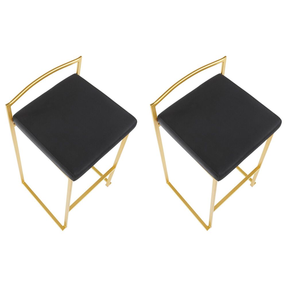 Lumisource Fuji Stackable Barstool with Black Velvet Cushion in Gold &#40;Set of 2&#41;, , large
