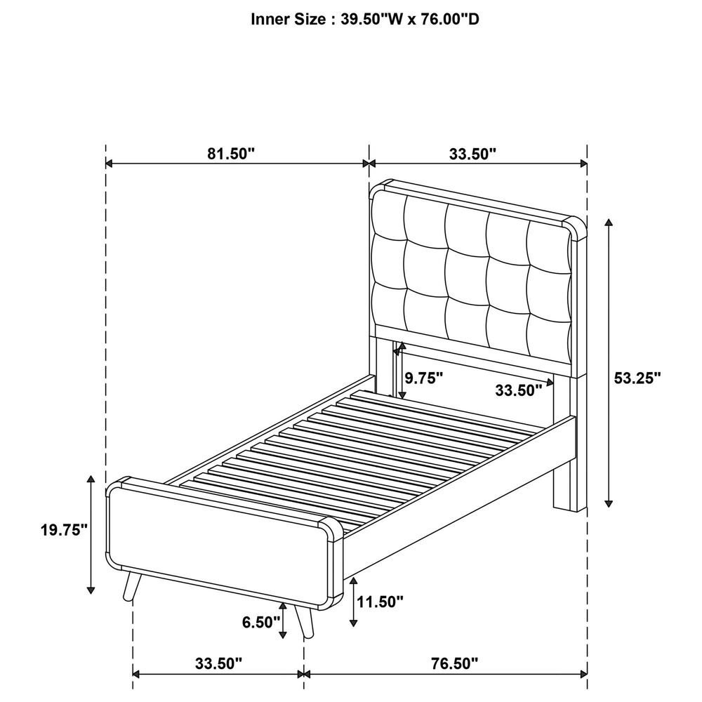 Pacific Landing Robyn Twin Upholstered Platform Bed in Dark Gray and Dark Walnut, , large