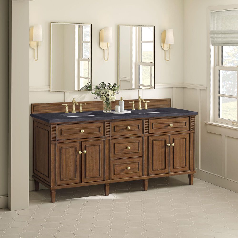 James Martin Vanities Lorelai 72&quot;Double Vanity in Mid-Century Walnut with 3 cm Charcoal Soapstone Quartz Top, , large