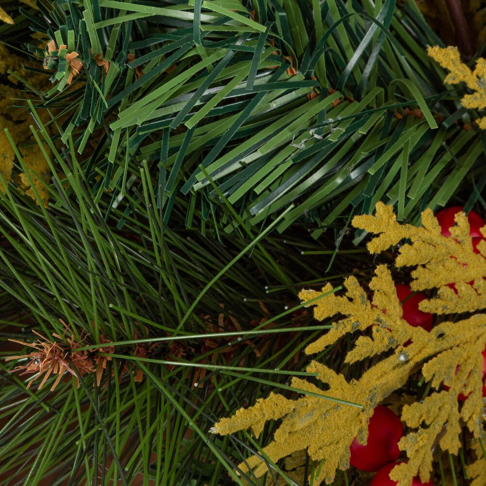 The Gerson Company 24&quot; Holiday Pine Wreath with Berries, Bow in Green, Red and Black, , large