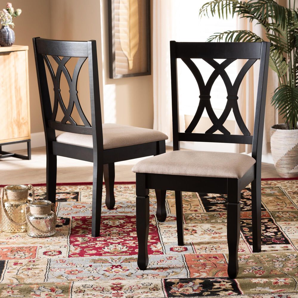 Baxton Studio Reneau Side Chair with Sand Cushion in Espresso Brown (Set of 2), , large