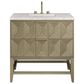 James Martin Vanities Emmeline 36" Single Bathroom Vanity in Pebble Oak with 3 cm Eternal Jasmine Pearl Quartz Top and Rectangular Sink, , large