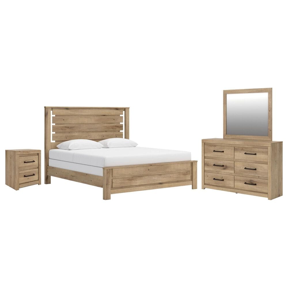 Ashley Brozmont 4 Piece King Panel Bedroom Set in Natural Brown, , large