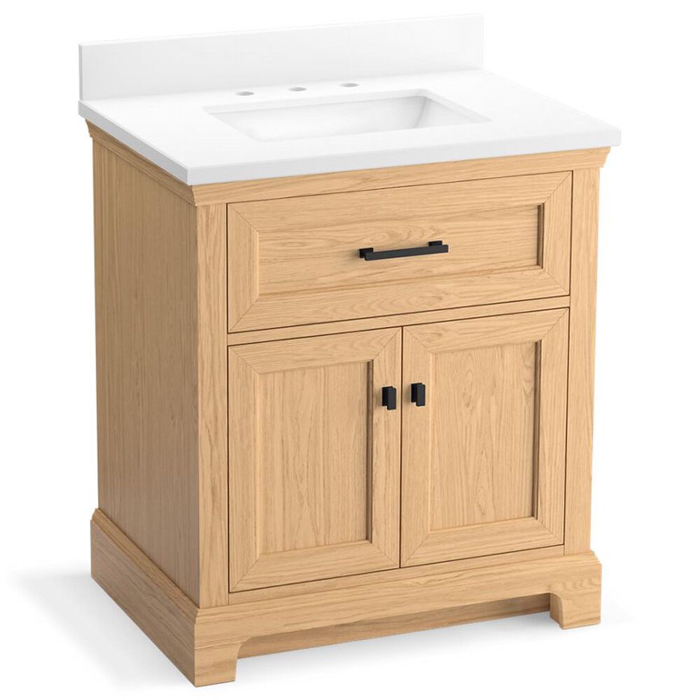 Kohler Charlemont 30" Single Bathroom Vanity in Light Oak with 3 cm White Quartz Top and Rectangular Sink, , large