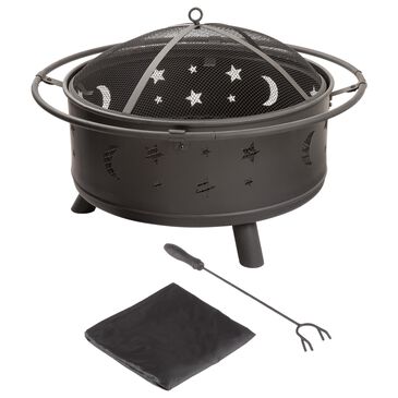 Timberlake 30" Round Star and Moon Fire Pit with Cover in Black, , large