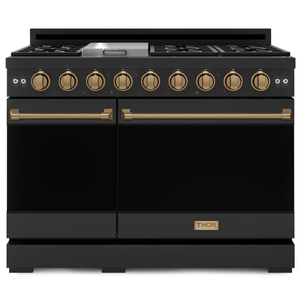 THOR KITCHEN Gordon Ramsay 6.8 Cu. Ft. 48" Professional Natural Gas Range with Bronze Handle Kit in Black, , large