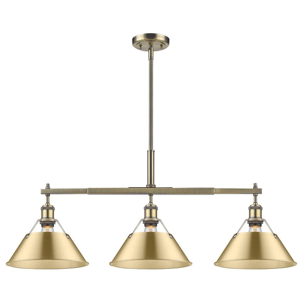 Golden Lighting Orwell 3-Light Linear Pendant with Brushed Champagne Bronze Shade in Aged Brass, , large