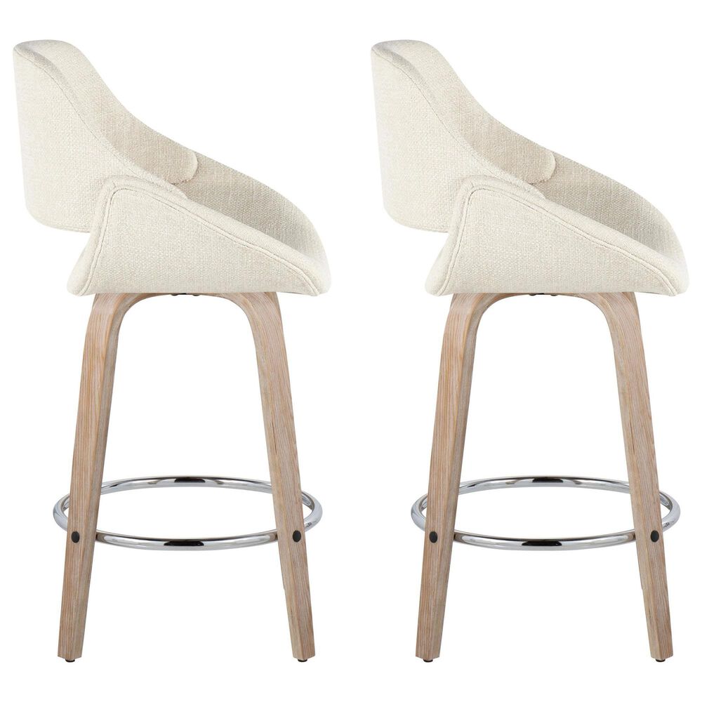 LumiSource Fabrico 26" Swivel Fixed-Height Counter Stool with Cream Noise Fabric Upholstery in Chrome and Whitewashed (Set of 2), , large
