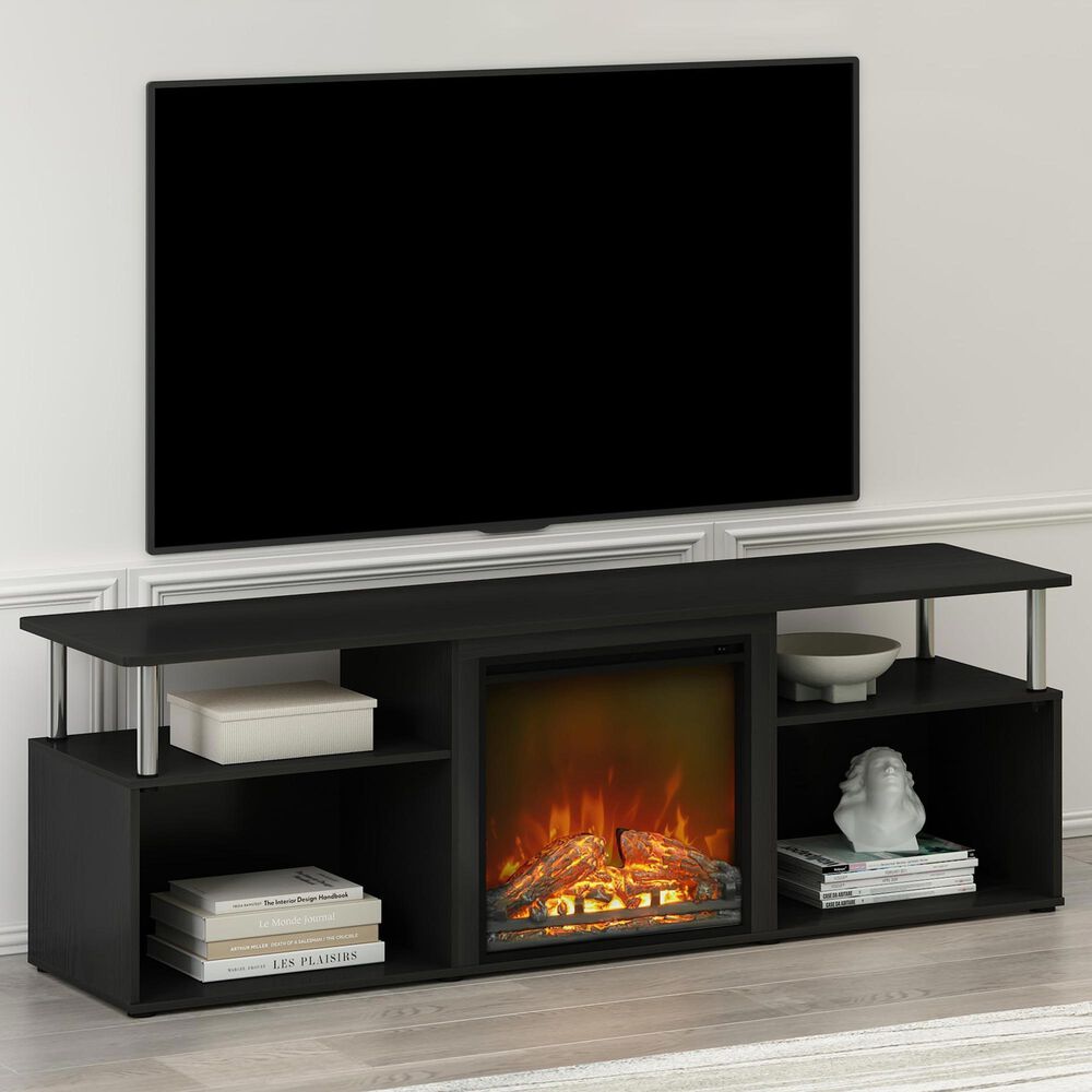 HOMLUX 64" TV Stand with No Heat Electric Fireplace in Americano and Stainless Steel, , large