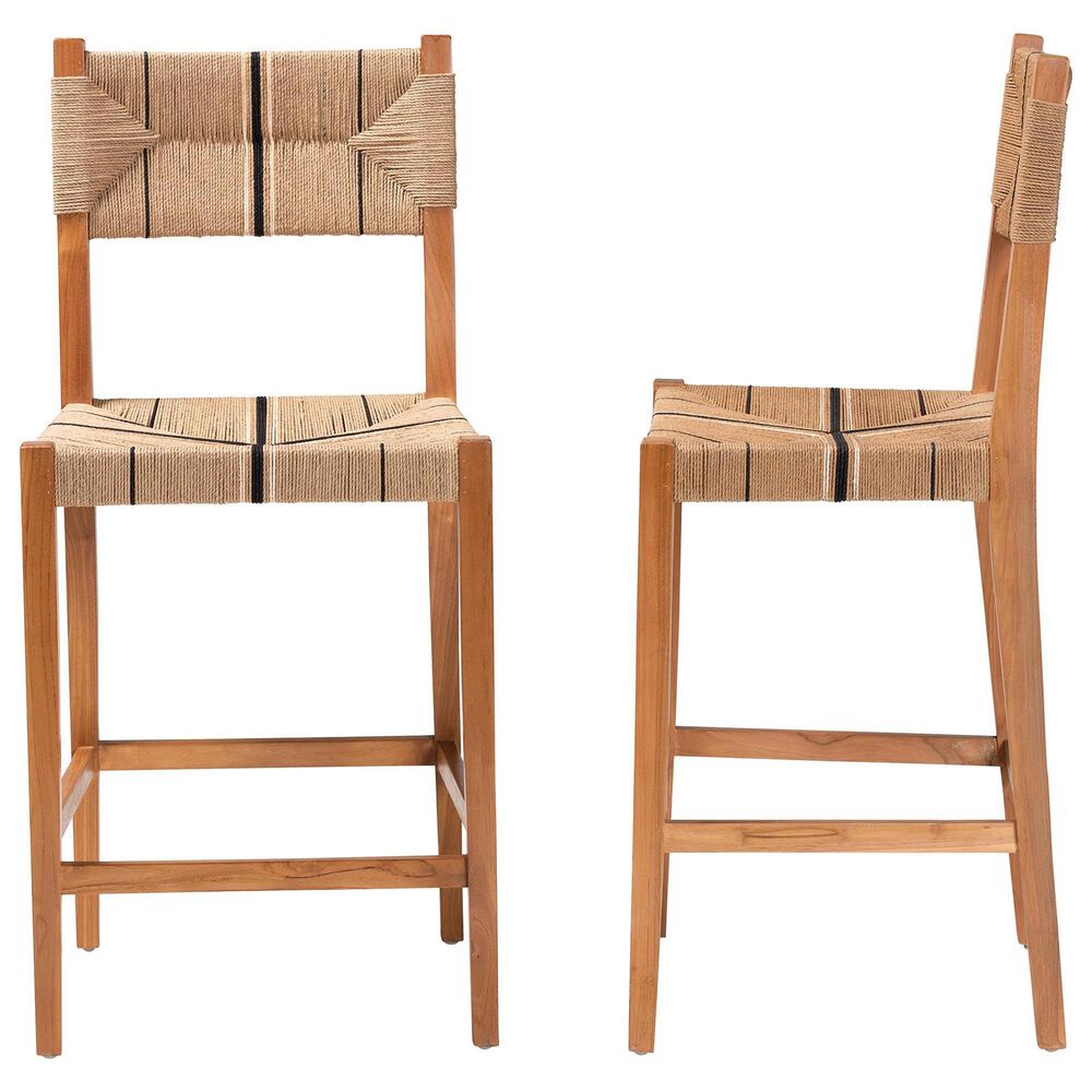 Baxton Studio Prita Bar Stool in Brown and Natural (Set of 2), , large