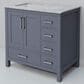 Lexora Home Jacques 36" Left Offset Single Bathroom Vanity in Dark Grey with 2 cm White Carrara Marble Top and Rectangular Sink, , large