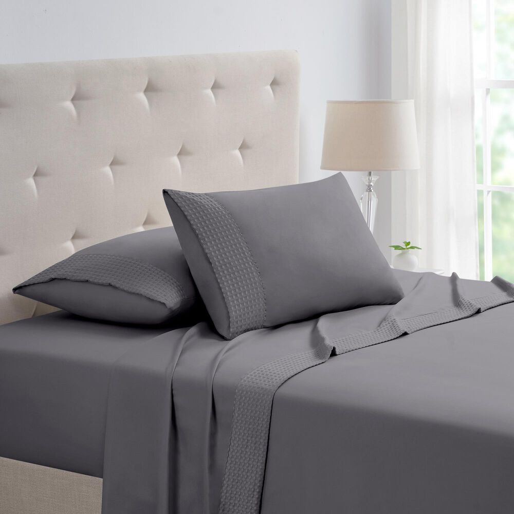 Trade Linker 4-Piece Full Waffle Hem Sheet Set in Grey, , large