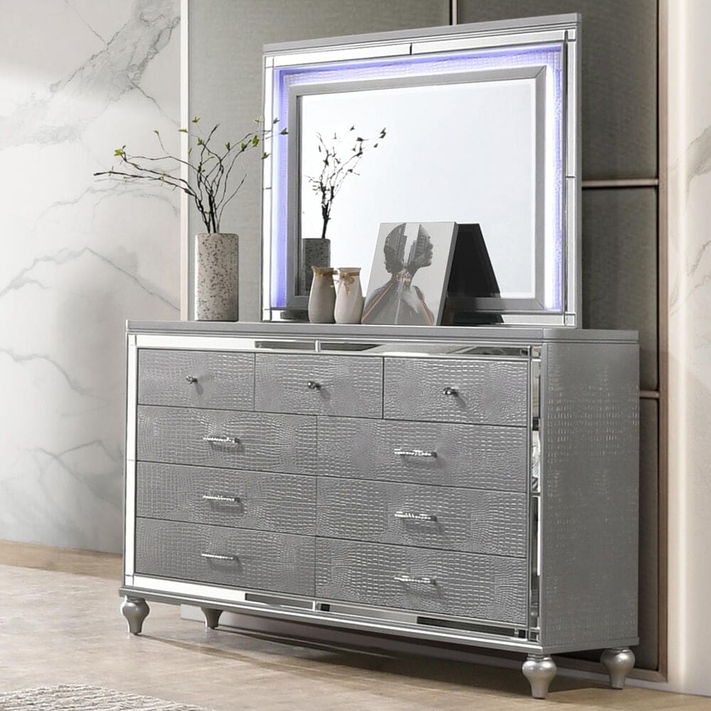 New Heritage Design Valentino Dresser Mirror in White and Silver, , large
