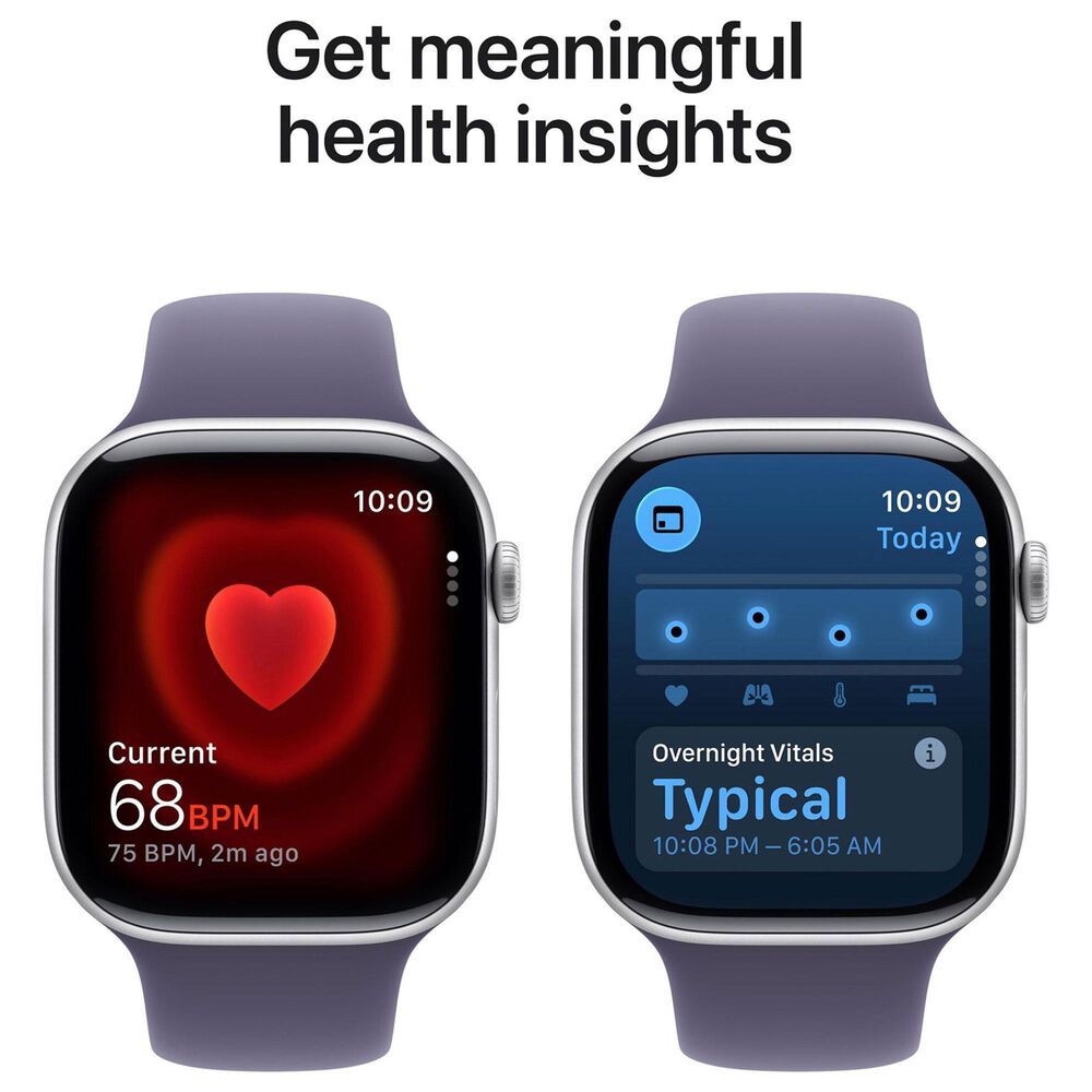 Apple Watch Series 11 (GPS+Cellular) 46mm Aluminum Case with Purple Fog Sport Band - S/M in Silver and 2-Year AppleCare+, , large