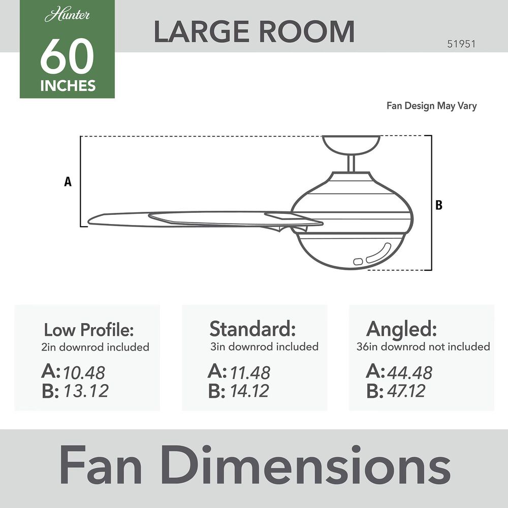 Hunter Gravity 60&quot; Ceiling Fan with LED Light in Matte Black, , large