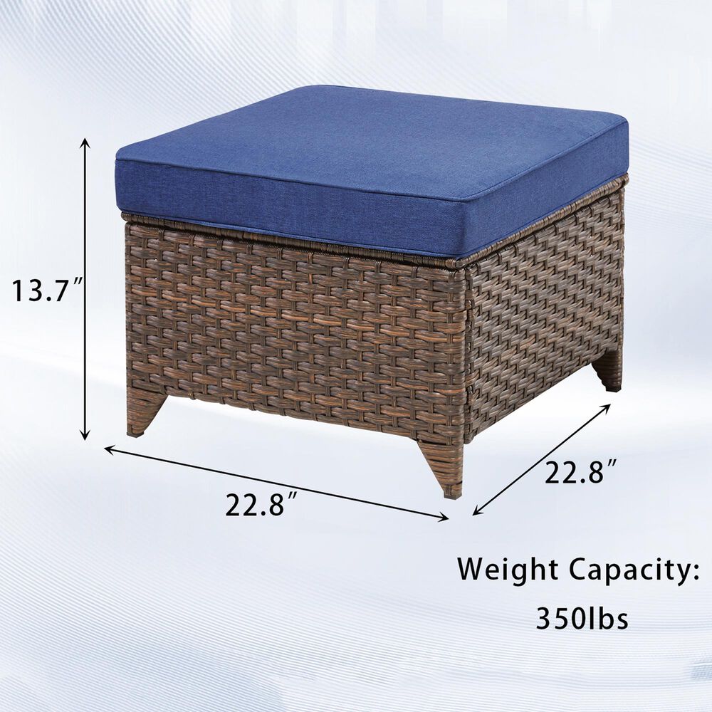 Hearth and Haven Patio Wicker Ottoman with Solid Weave Design in Blue (Set of 2), , large