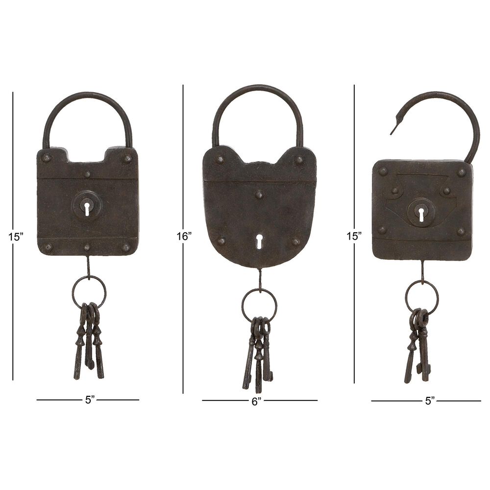 Maple and Jade 16&quot; x 6&quot; Padlock Wall Decor in Black &#40;Set of 3&#41;, , large