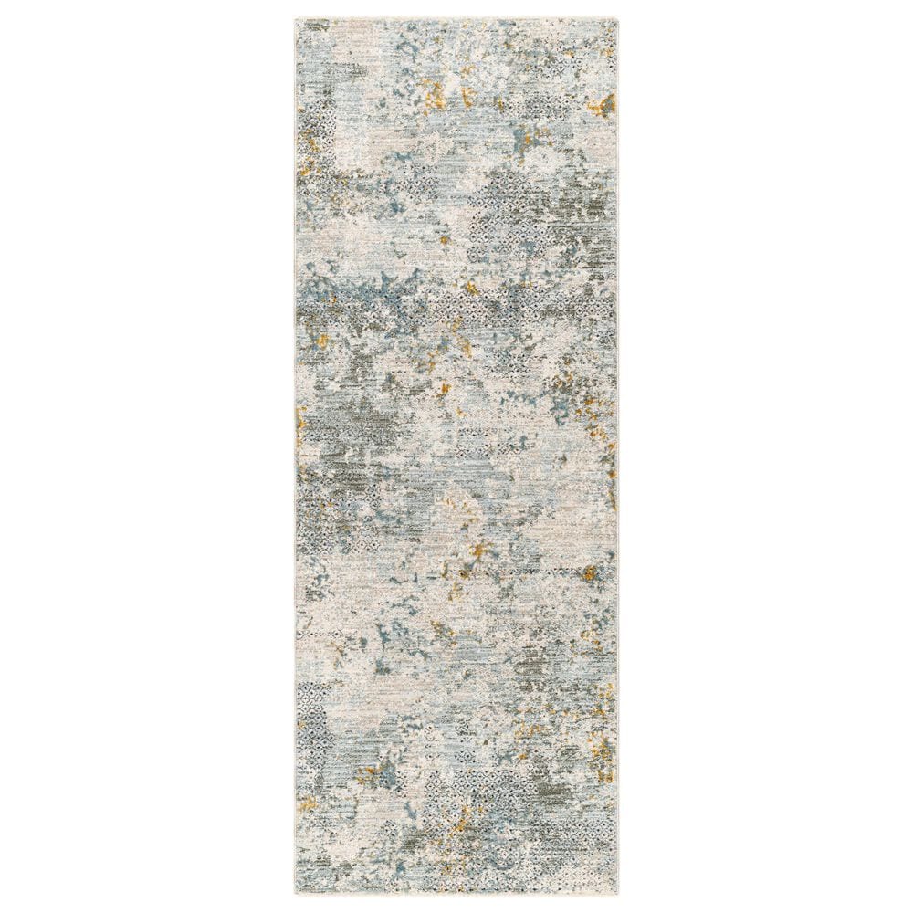 Surya Dresden Dusty Sage, Taupe, Off-White, Deep Teal, Ink Blue, Light Gray and Mustard 2&#39;7&quot; x 7&#39;3&quot; Runner, , large
