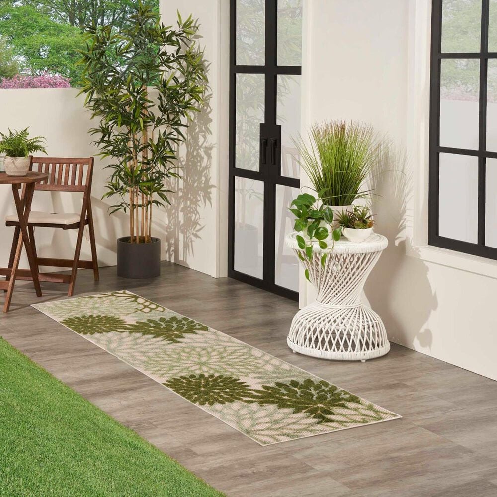 Nourison Aloha ALH05 2&#39; x 6&#39; Ivory and Green Indoor/Outdoor Runner, , large
