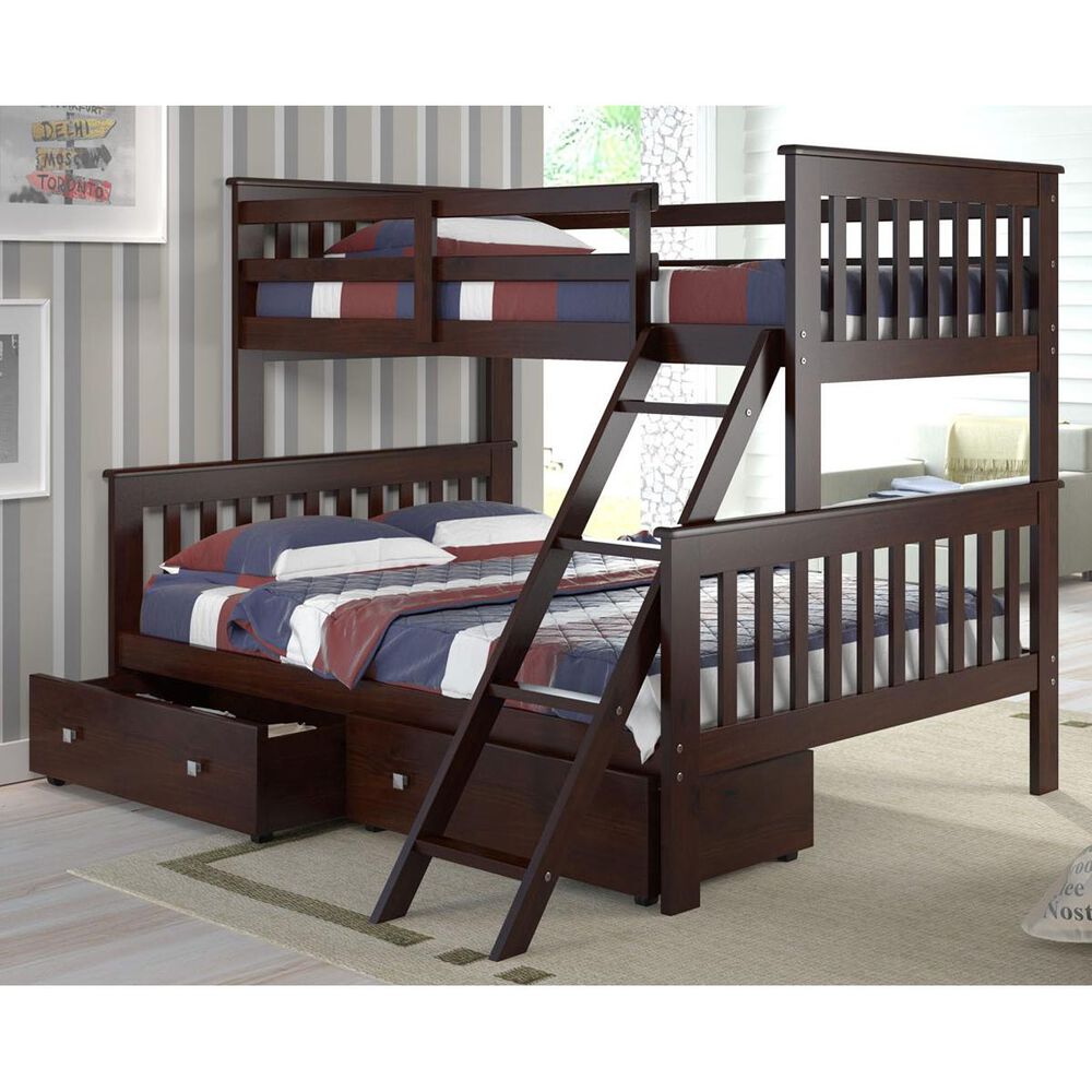 Cambria Designs Twin over Full Bunk Bed with Drawers in Dark Cappuccino, , large