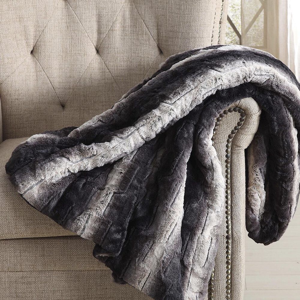 Pem America Christian Siriano 60" x 70" Ombre Luxury Faux Fur Throw with Gift Box in Black and Brown, , large